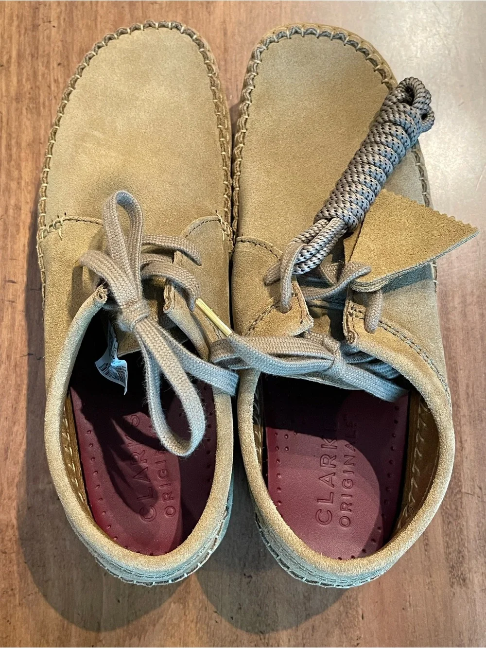 Clarks Suede Lace-Up Moccasin in Light Khaki